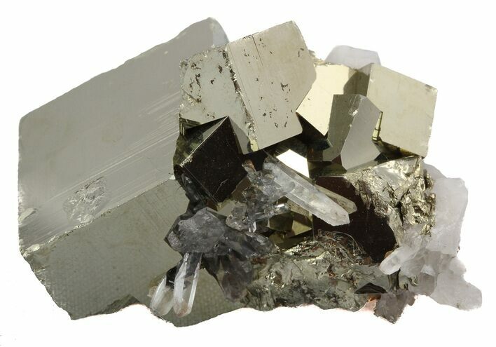 Cubic Pyrite Cluster With Quartz Crystals - Peru #46093